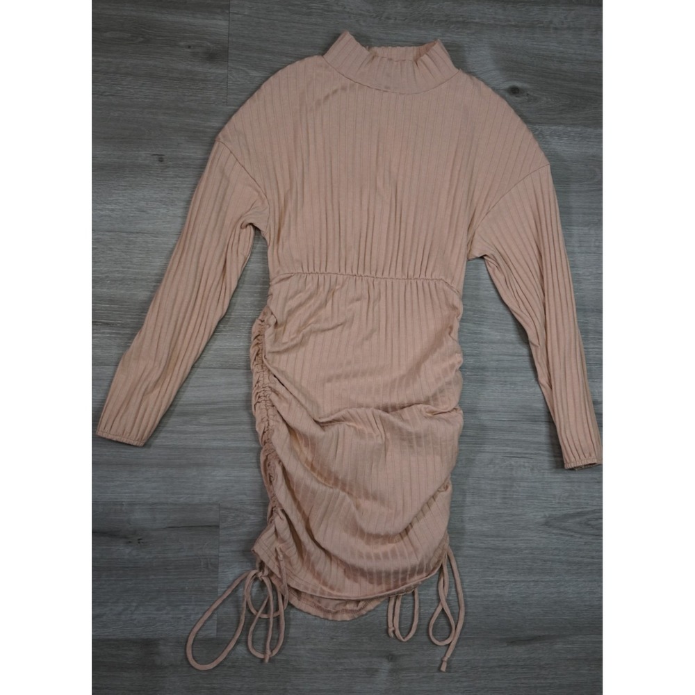 New Velvet Torch Gathered Ruched Side Tie Hem Long Sleeve Midi Dress Women Small